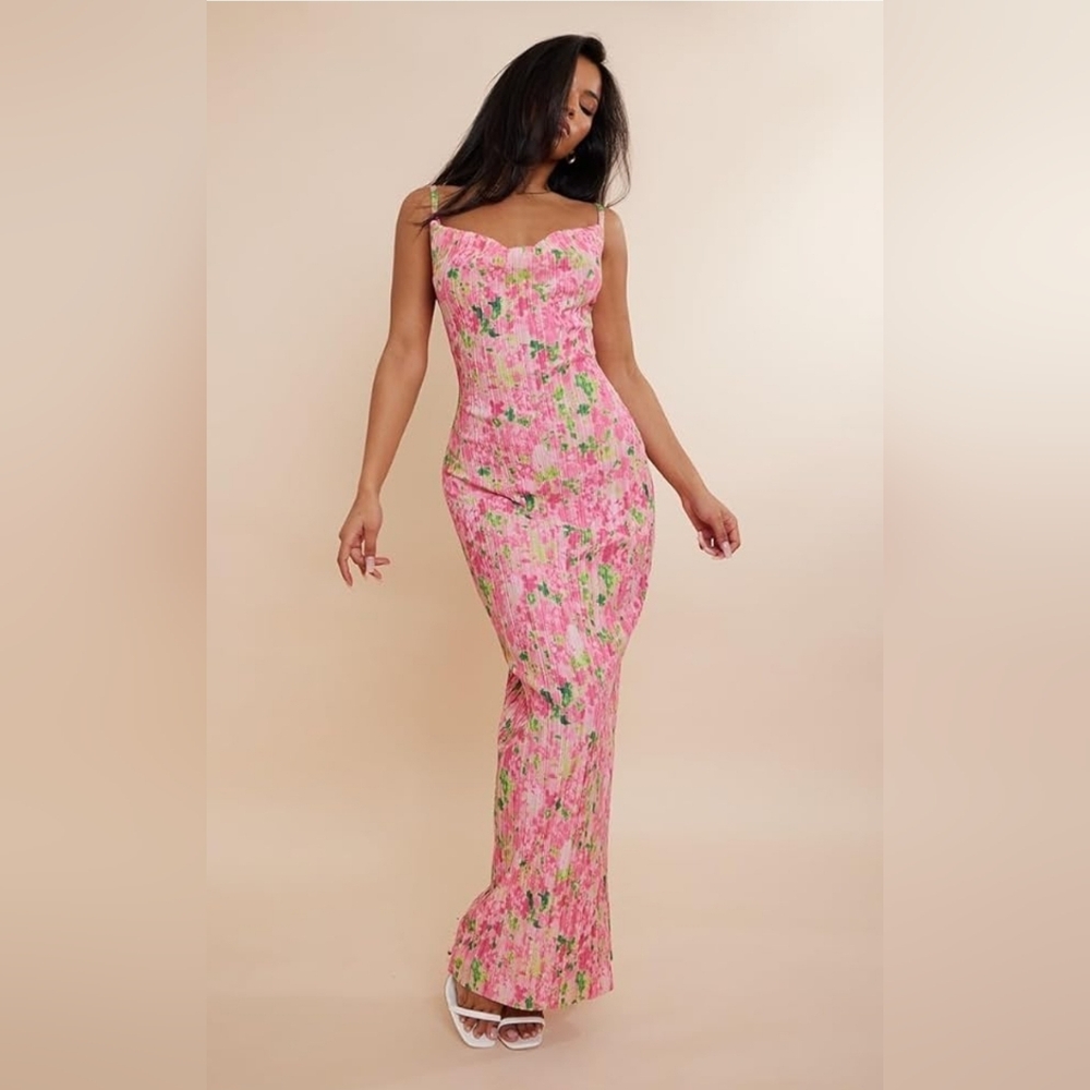 LASPIA Cowl Neck Dress Sexy Strap Shoulder Pleated Maxi Dresses Summer Wedding